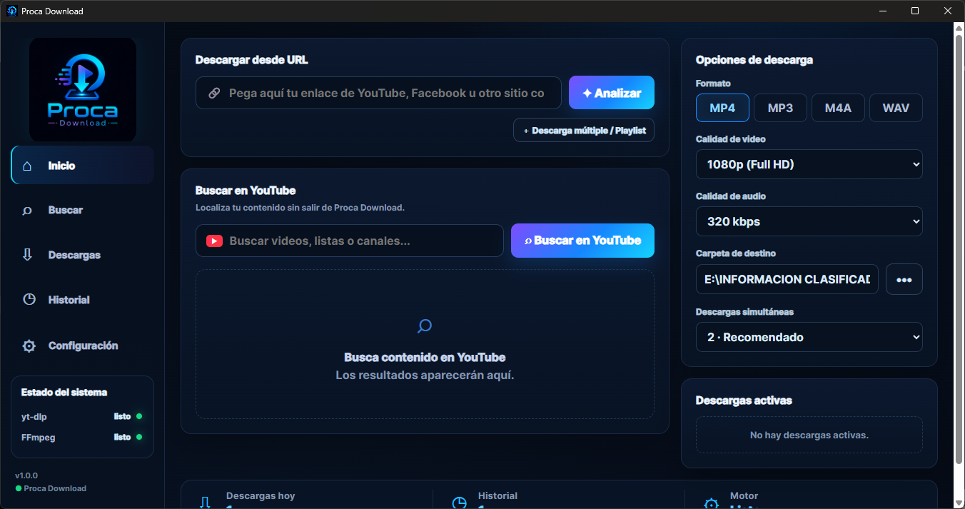 Captura real de Proca Download para Windows